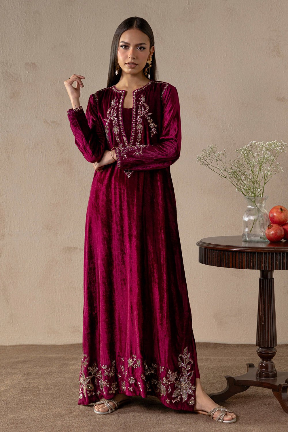 Garnet Bloom Velvet Suit Set