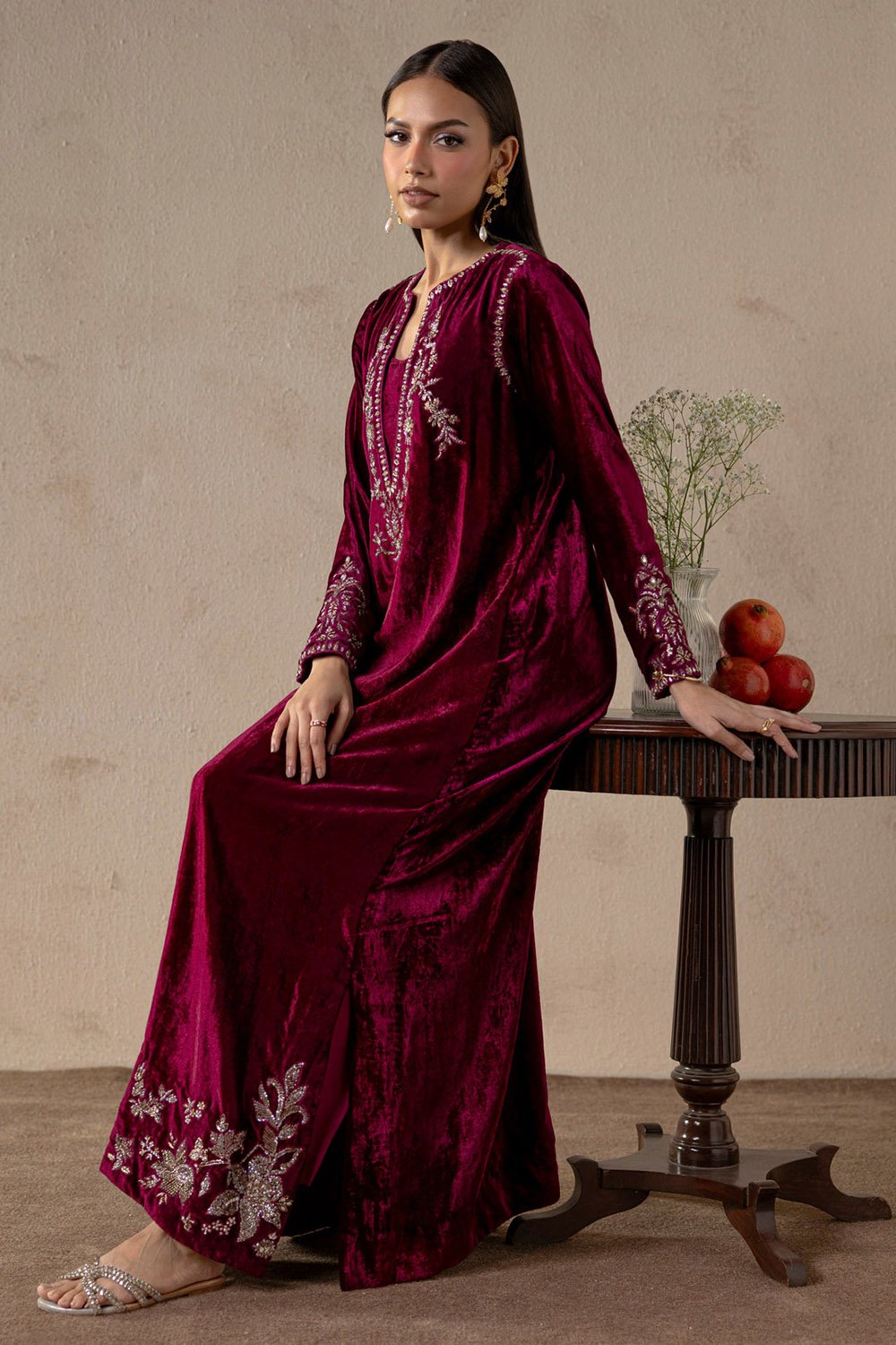 Garnet Bloom Velvet Suit Set