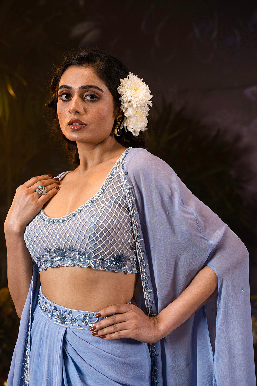 Georgette Drape Skirt Set With Cape