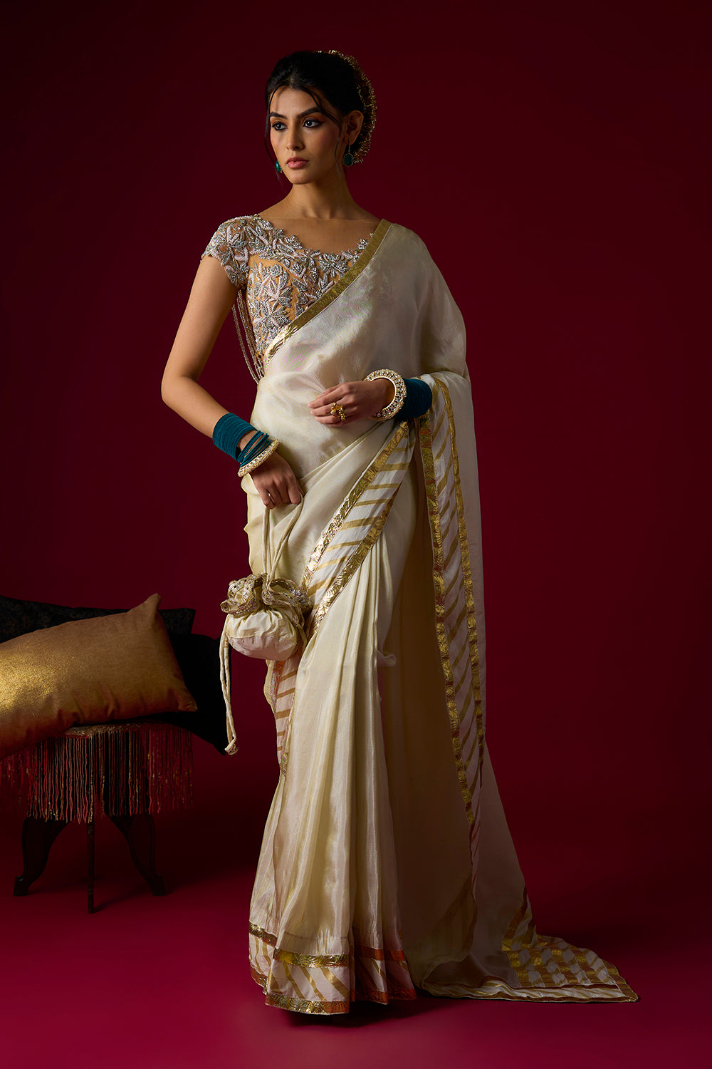 Gold Tissue Saree Set