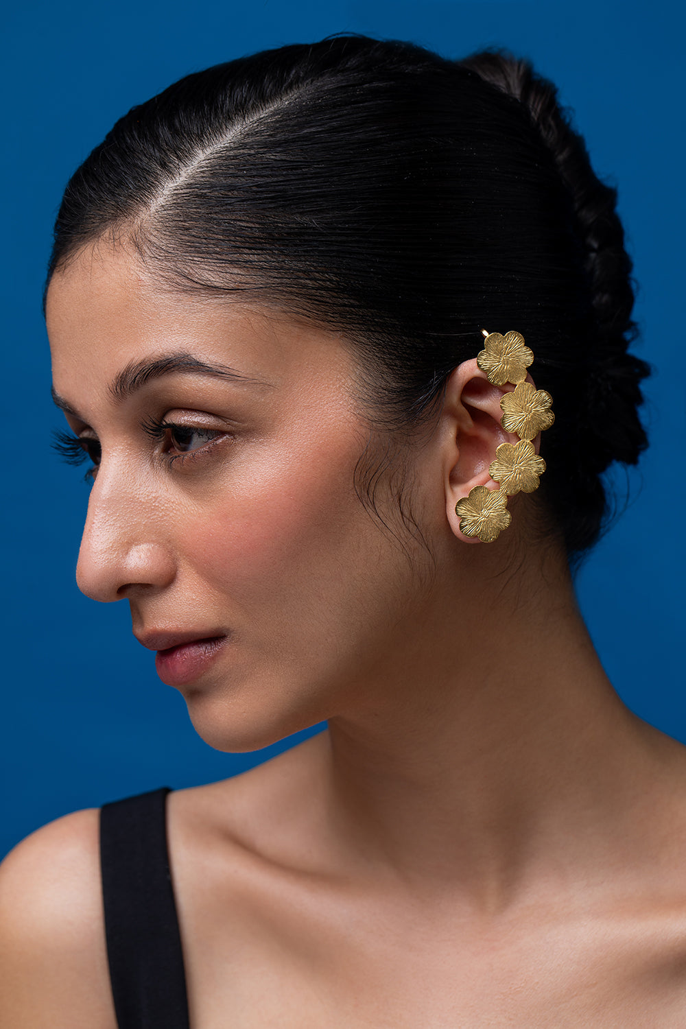 Golden Flower Carved Ear Cuff