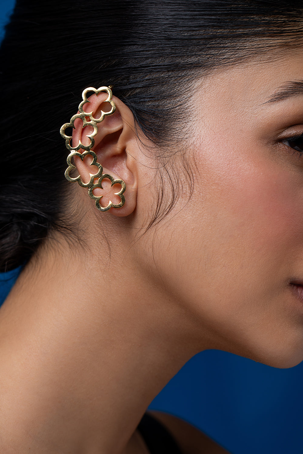 Golden Flower Drop Ear Cuff