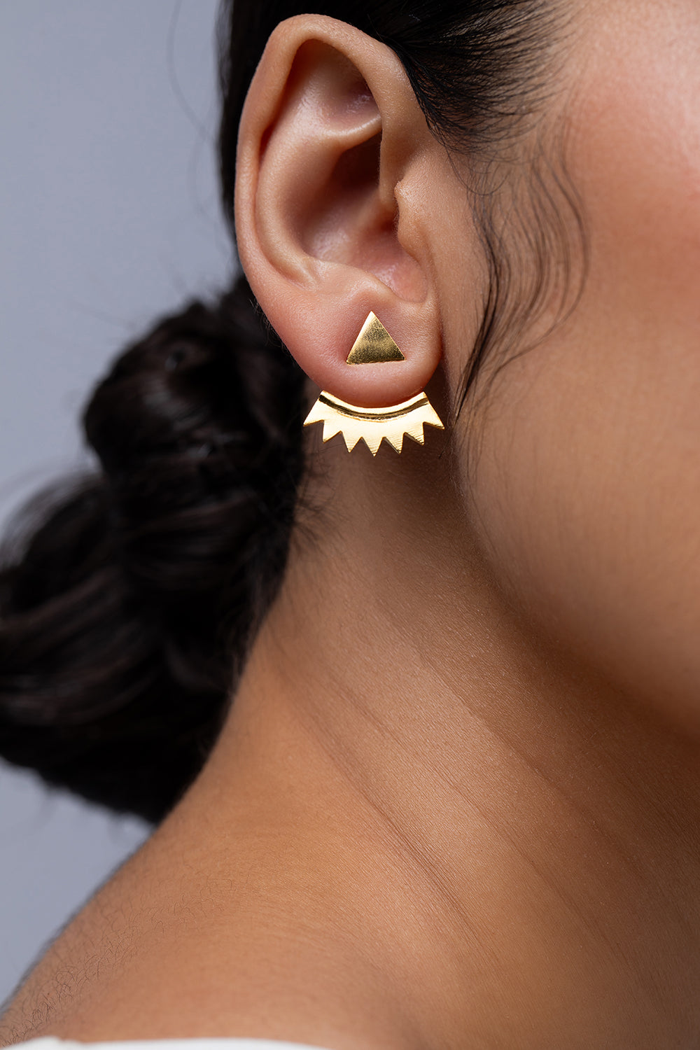 Golden Triangular Jacket Earrings