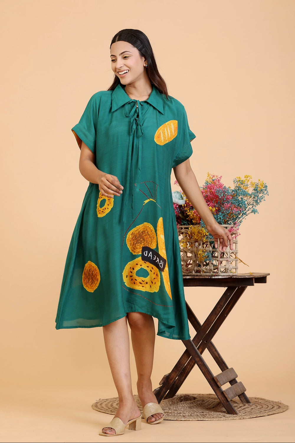 Green and White Dress