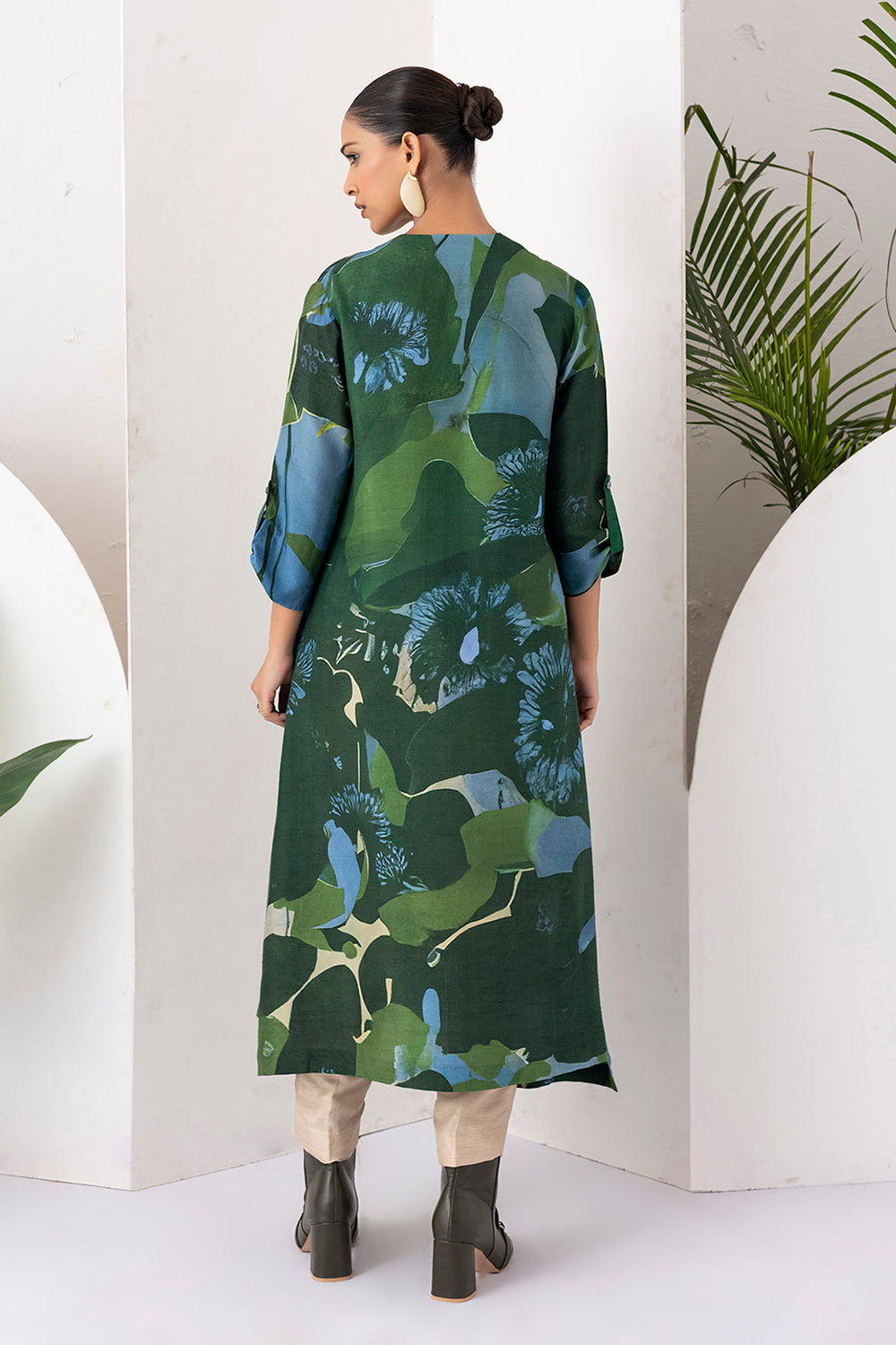 Green & Blue Viscose Dupion Printed Dress