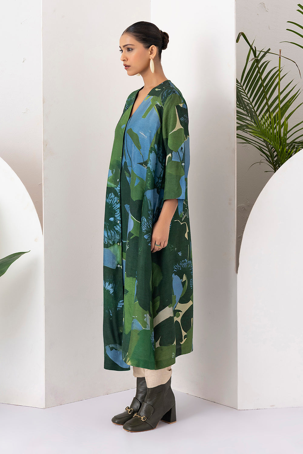 Green & Blue Viscose Dupion Printed Dress