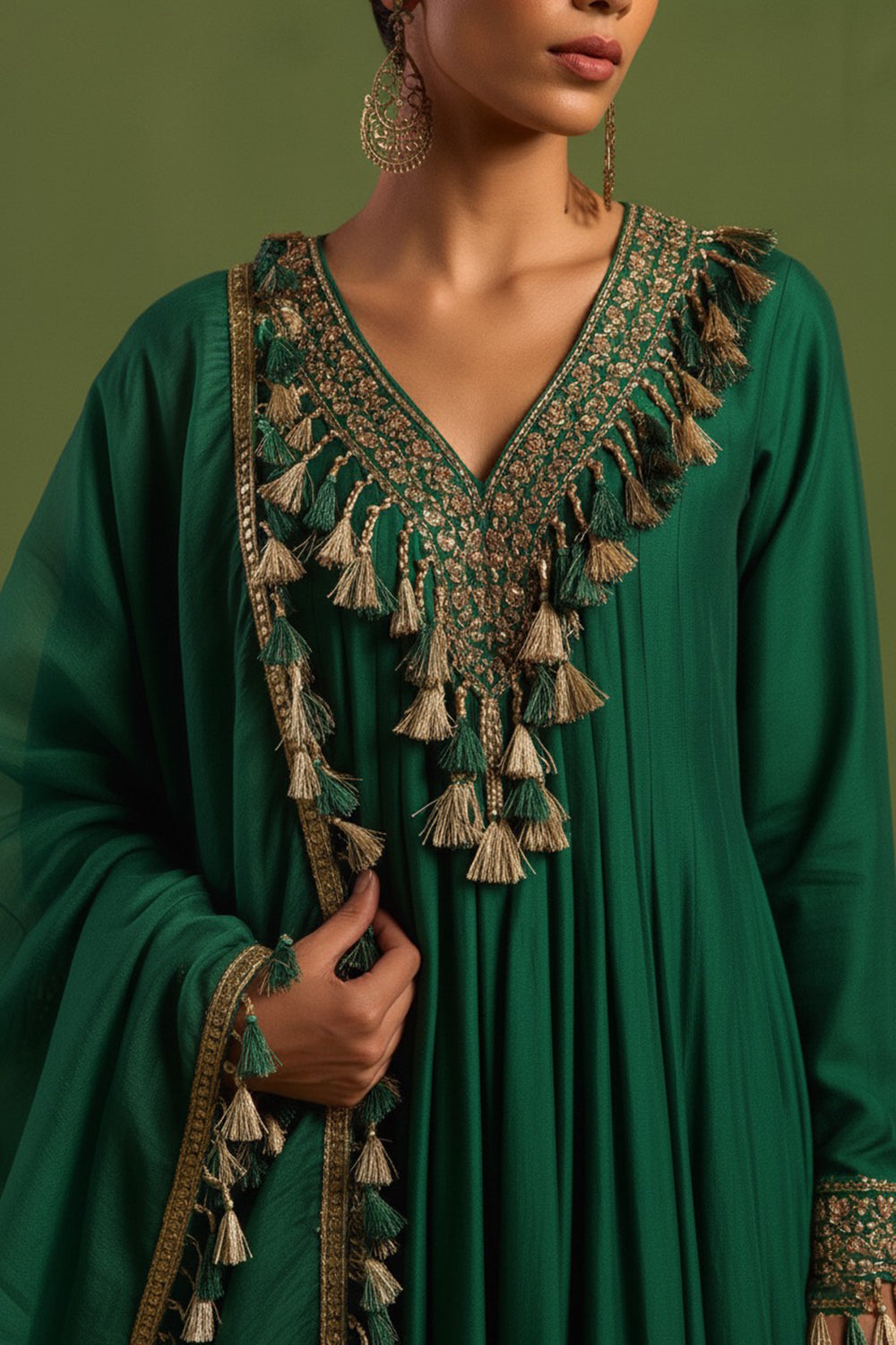 Green Chanderi Silk Hand Embroidered Kurta Set
