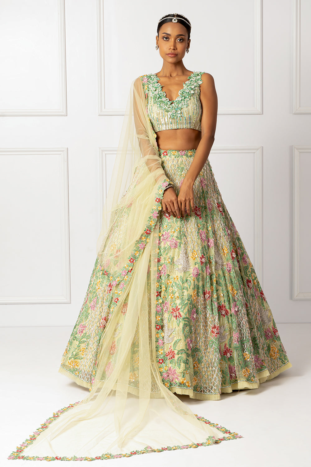 Green floral 3D lehenga set