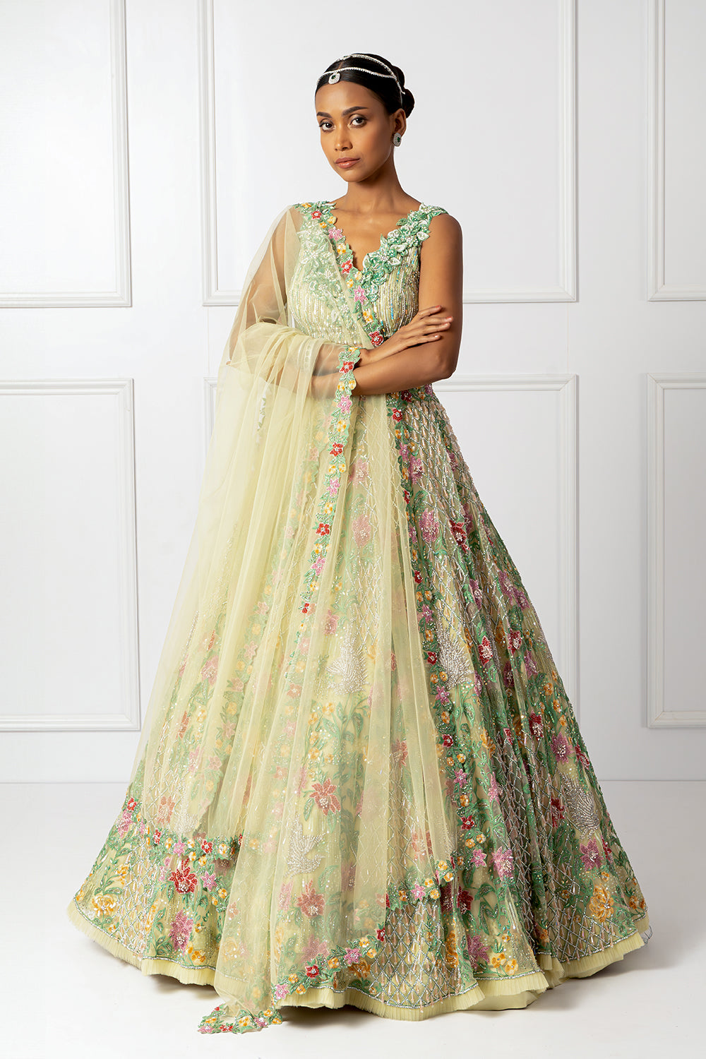 Green floral 3D lehenga set