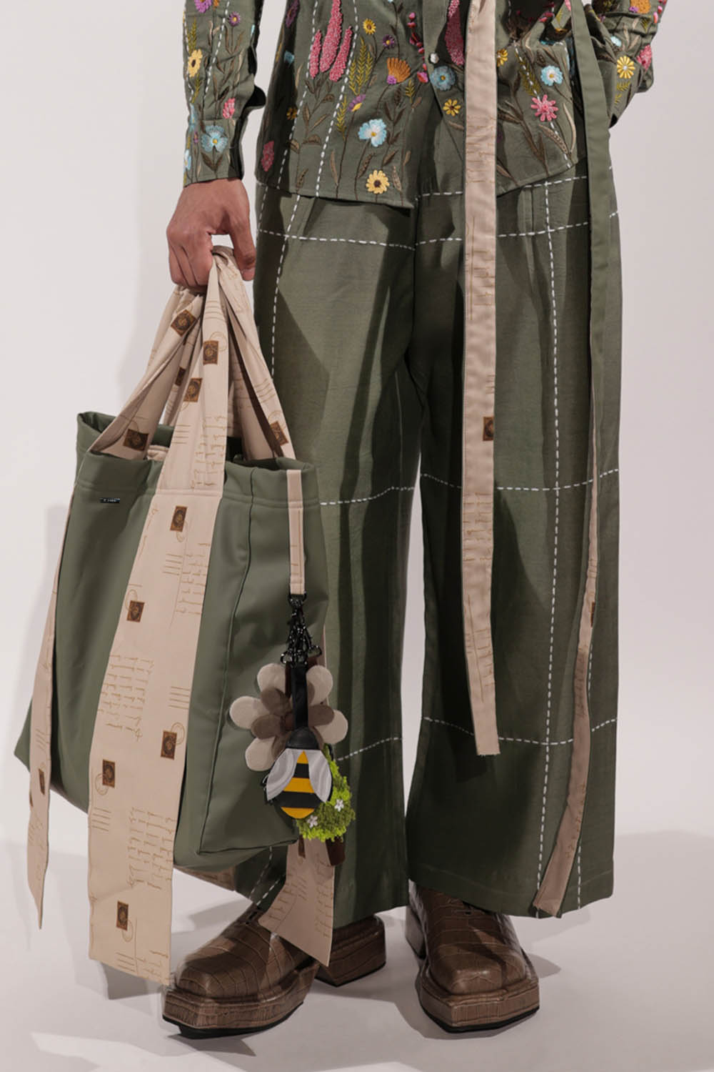Green Kantha Embroidered Pants