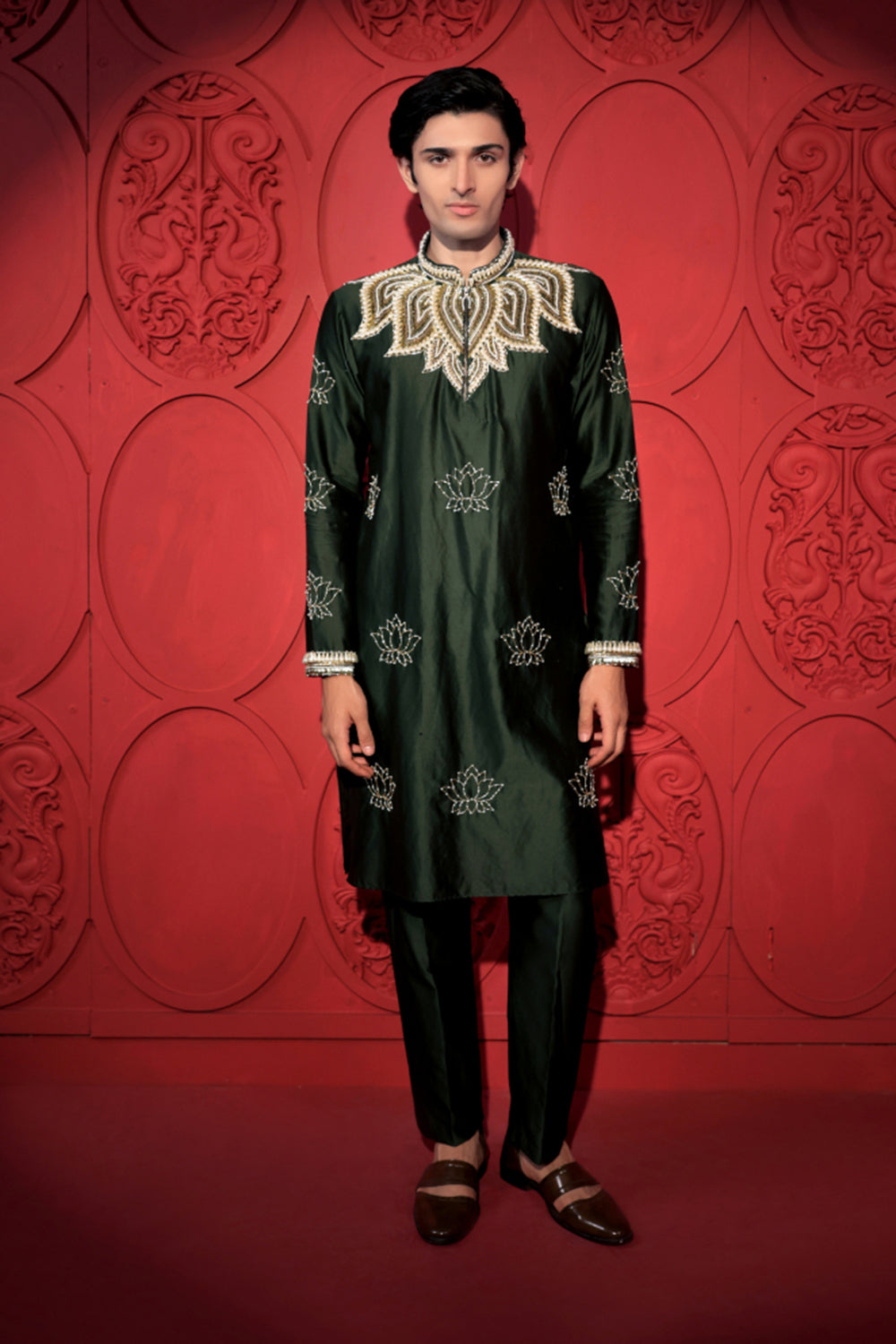 Green Lotus Embroidered Kurta Set