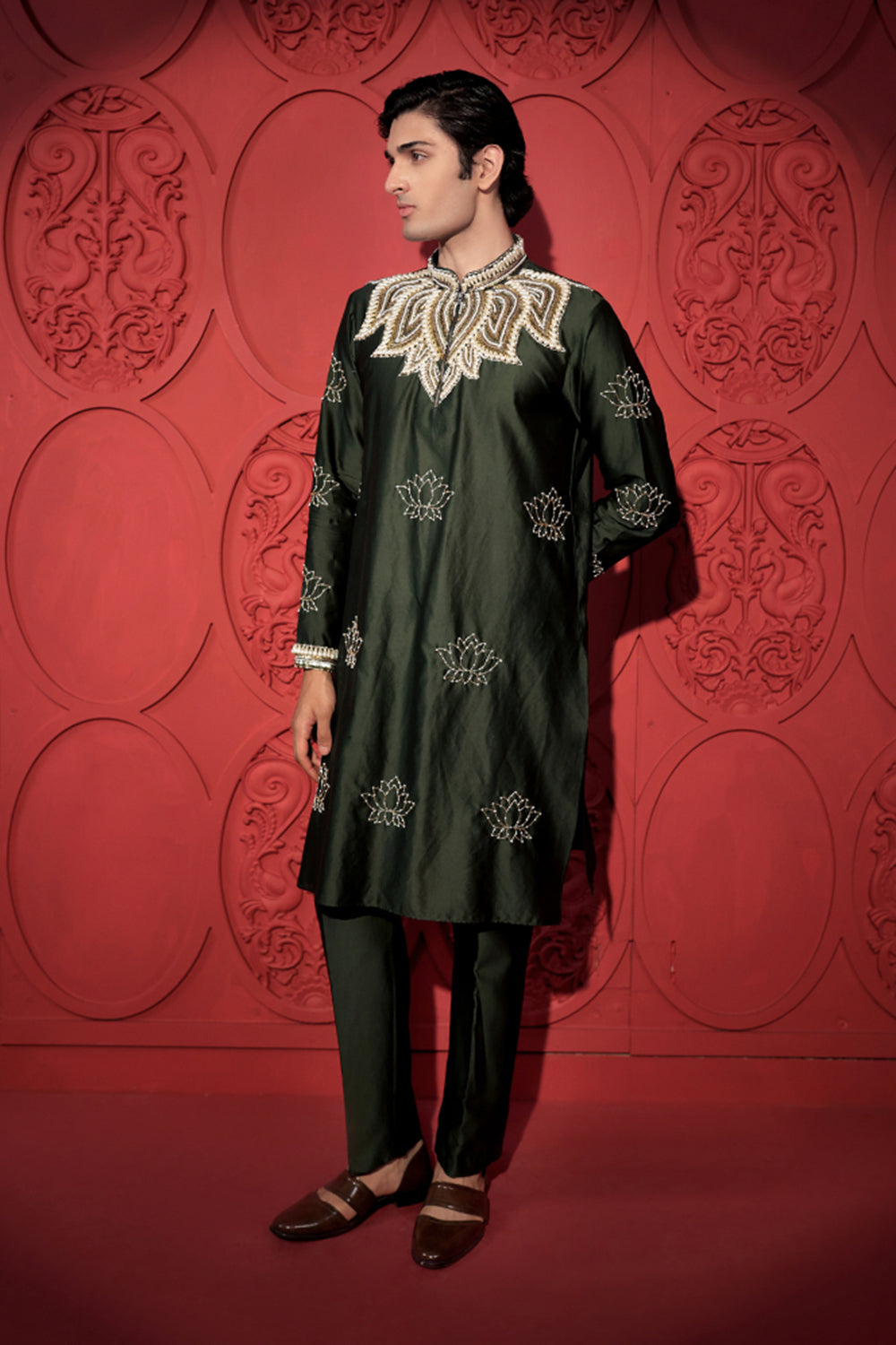 Green Lotus Embroidered Kurta Set