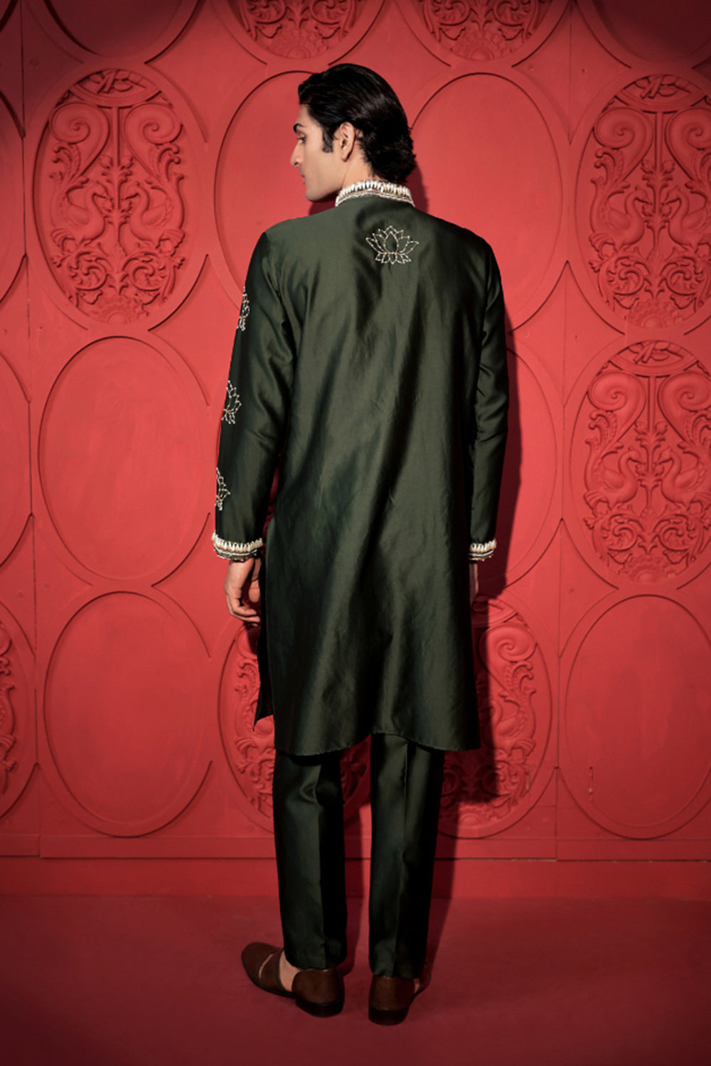 Green Lotus Embroidered Kurta Set