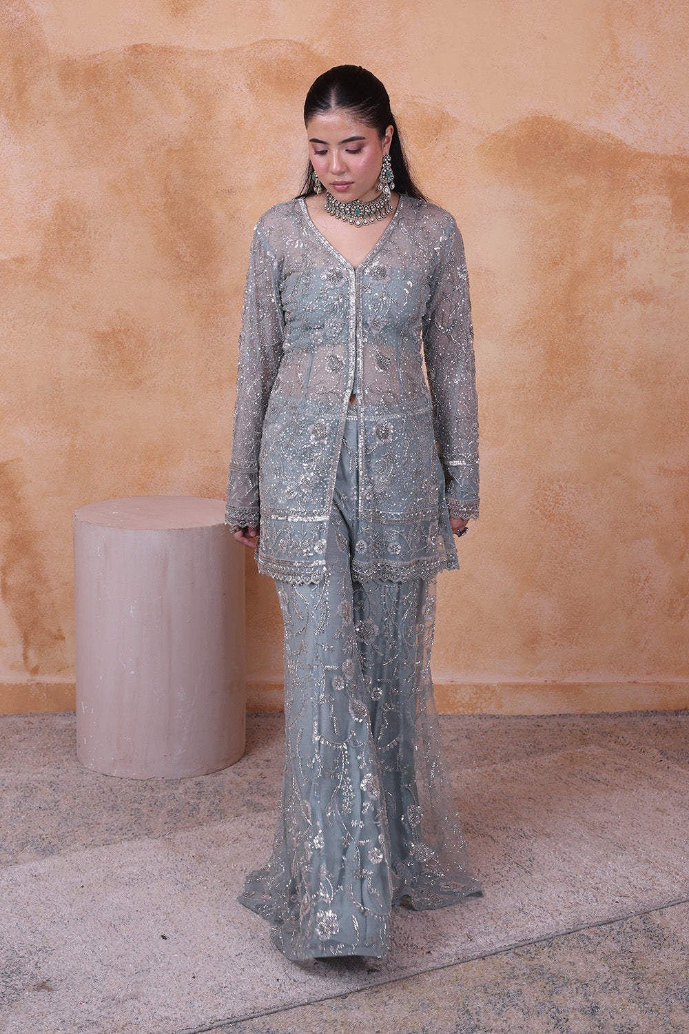 Green Pant with Embellished Full Sleeve Top
