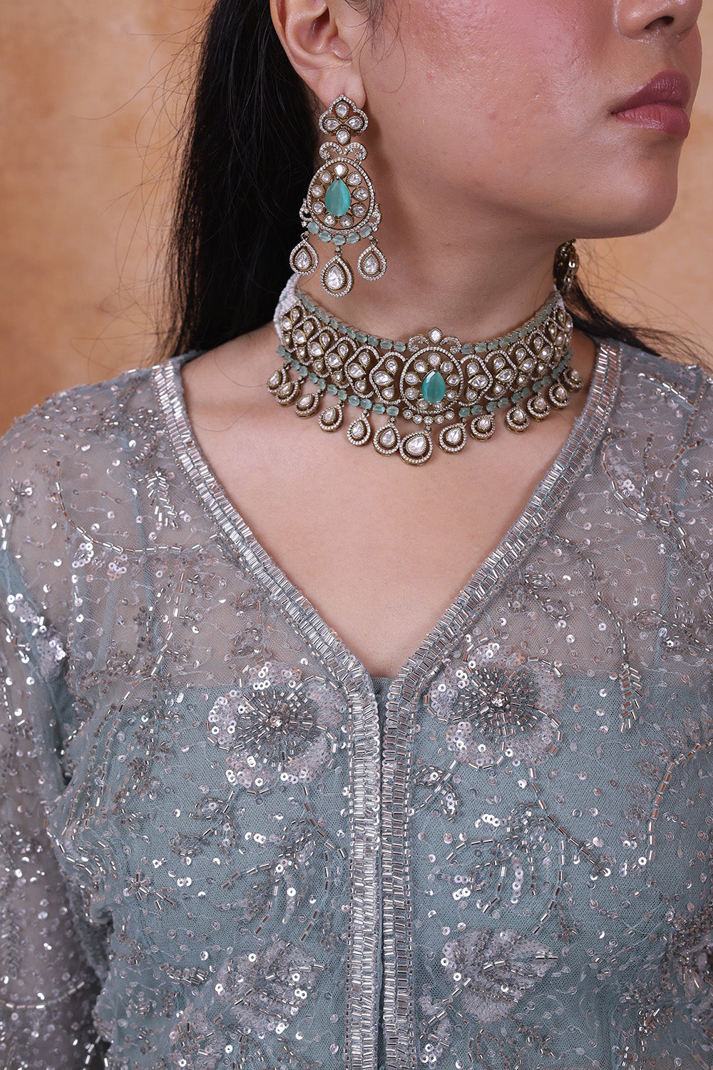 Green Pant with Embellished Full Sleeve Top
