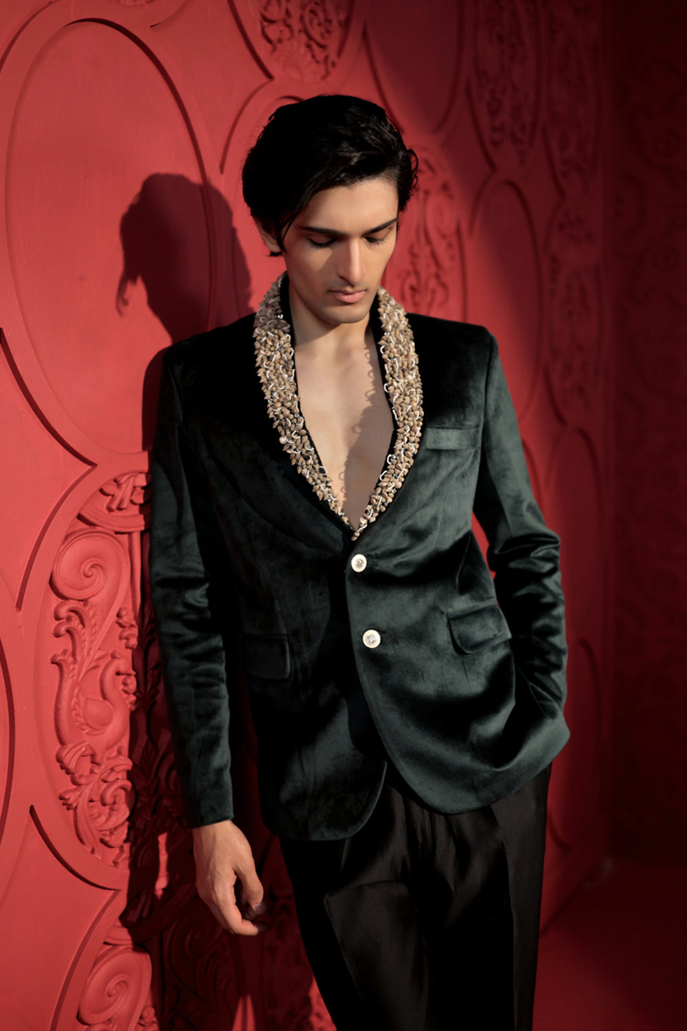Green Shell Embroidered Blazer Set