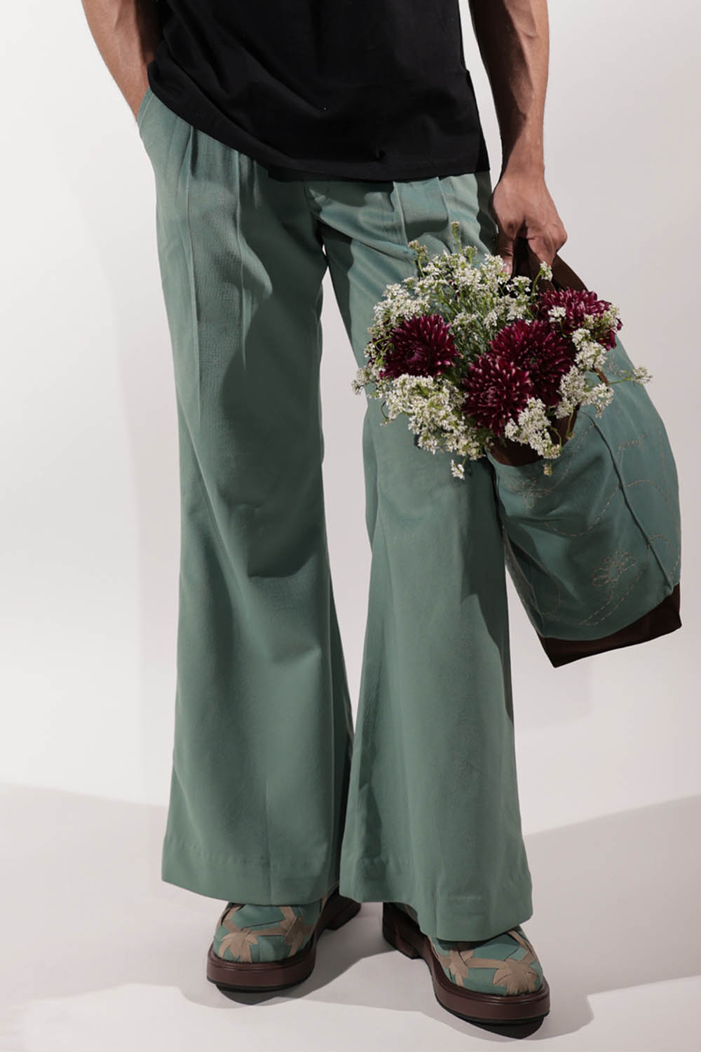 Green Suede Bootcut Pants