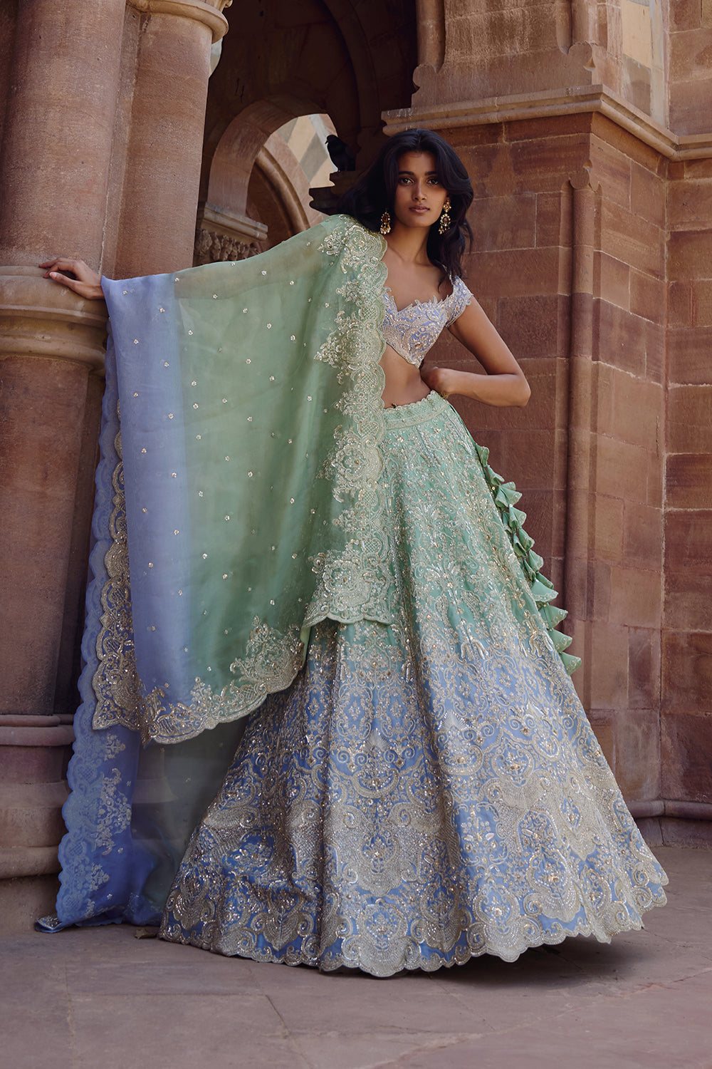 Green To Blue Ombre Smiti Lehenga Set