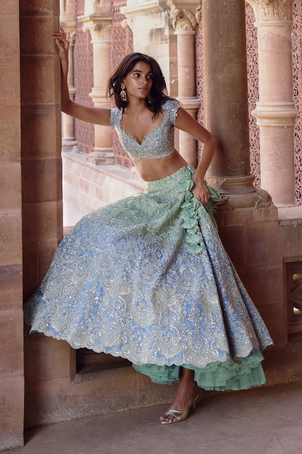 Green To Blue Ombre Smiti Lehenga Set