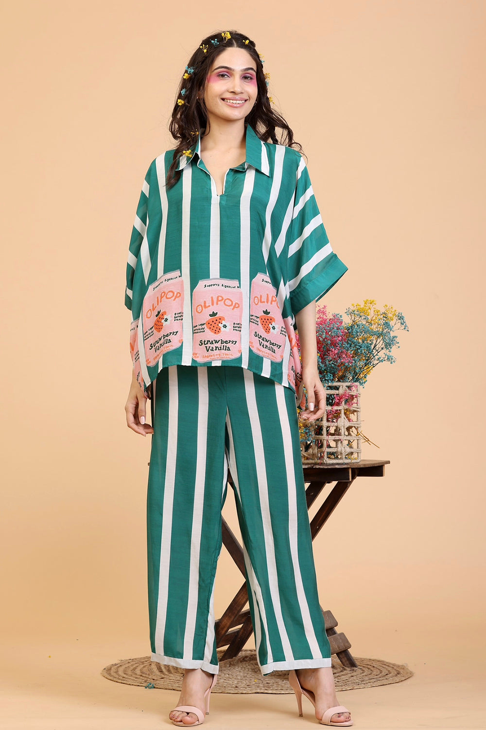 Green and White Co-ord Set