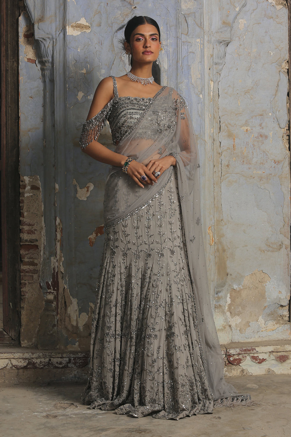 Grey Georgette Saree