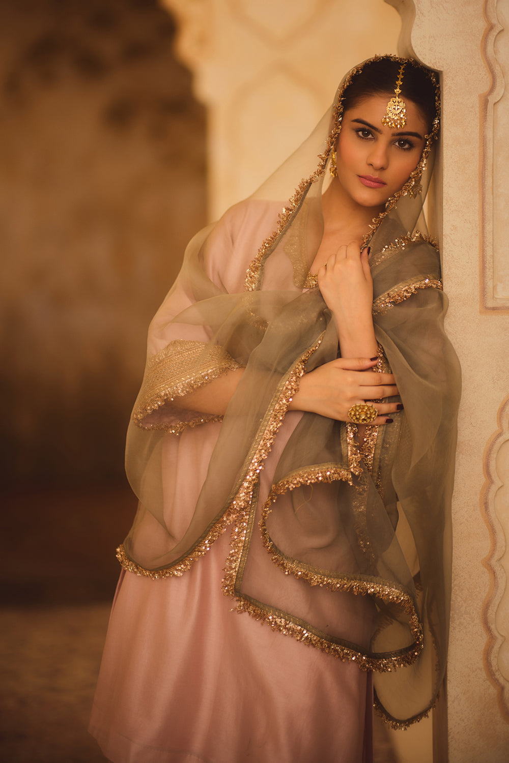 Gulbano Pink V-Neck A-Line Kurta Set