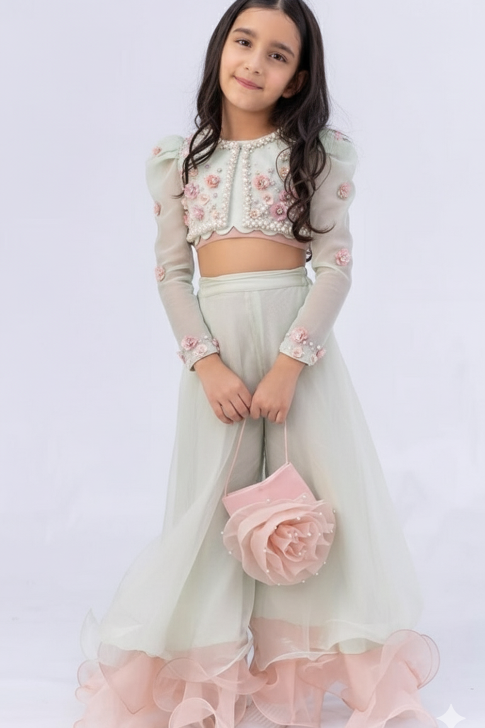 Hand Embroidery Top with Palazzo with Potli