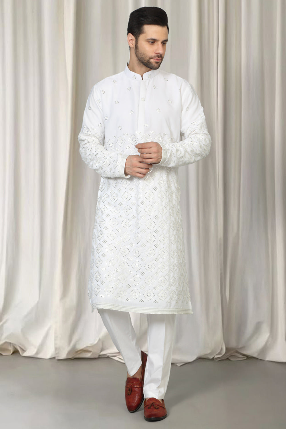 Harsh Mirror Embroidered Kurta With Back Elastic Pants