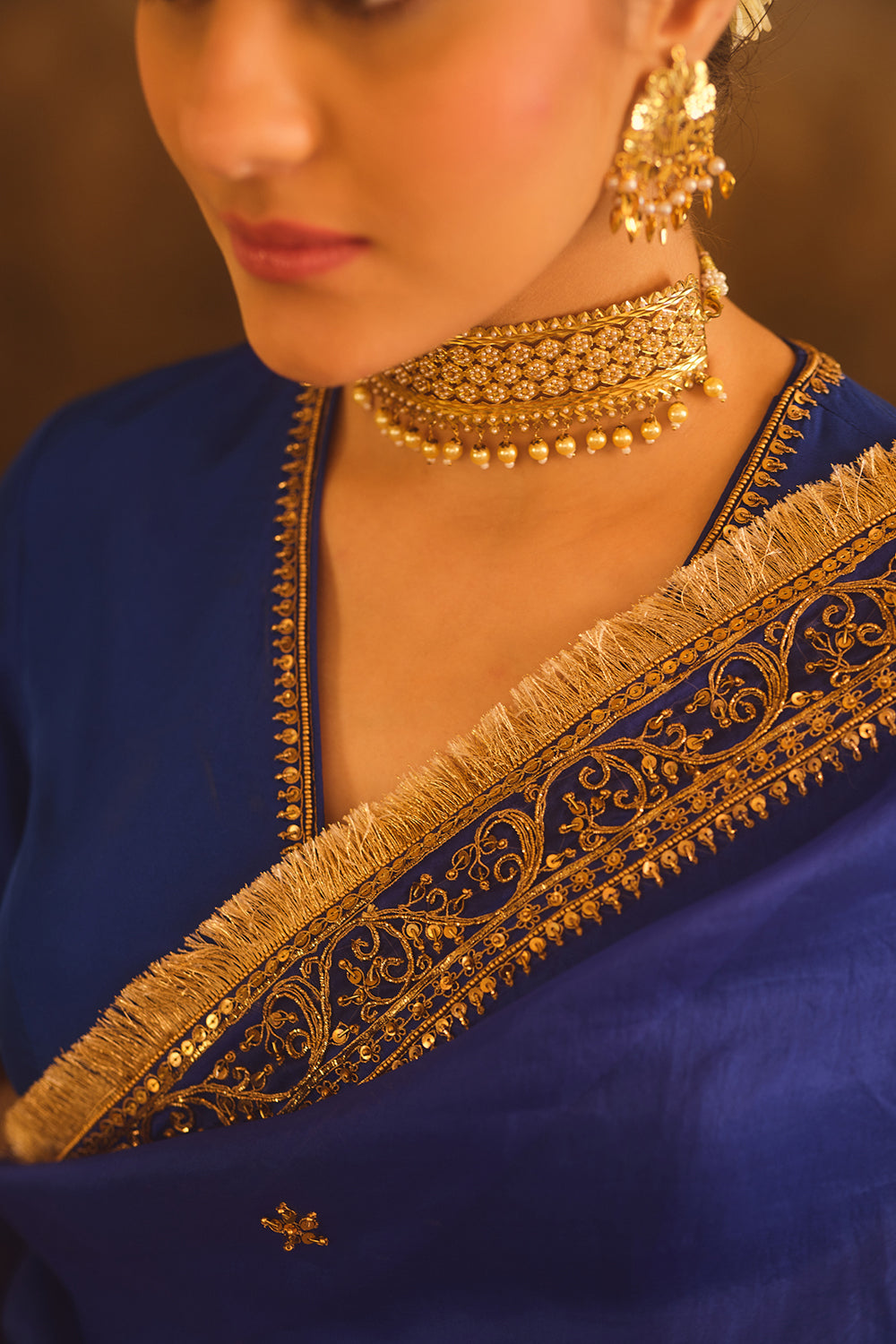 Hoor-E-Mahal Blue & Green Ombre Organza Saree