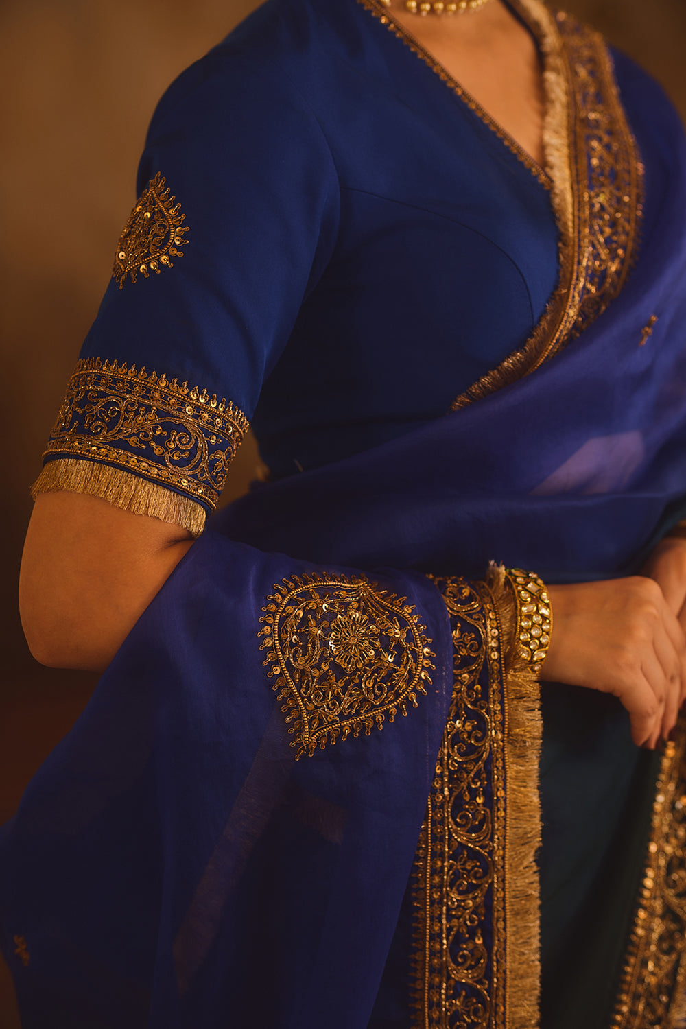 Hoor-E-Mahal Blue & Green Ombre Organza Saree