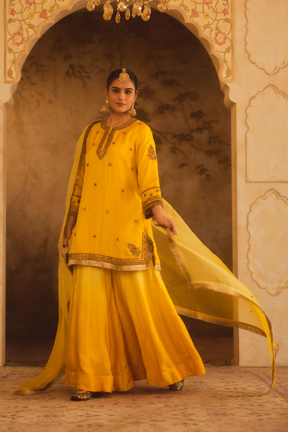 Hoor-E-Mahal Yellow Ombre Kurta Sharara Set