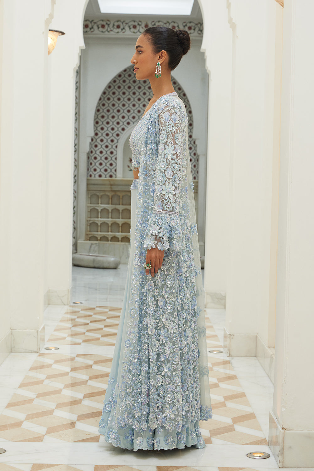 Ice Blue Bustier Sharara and Jacket Set