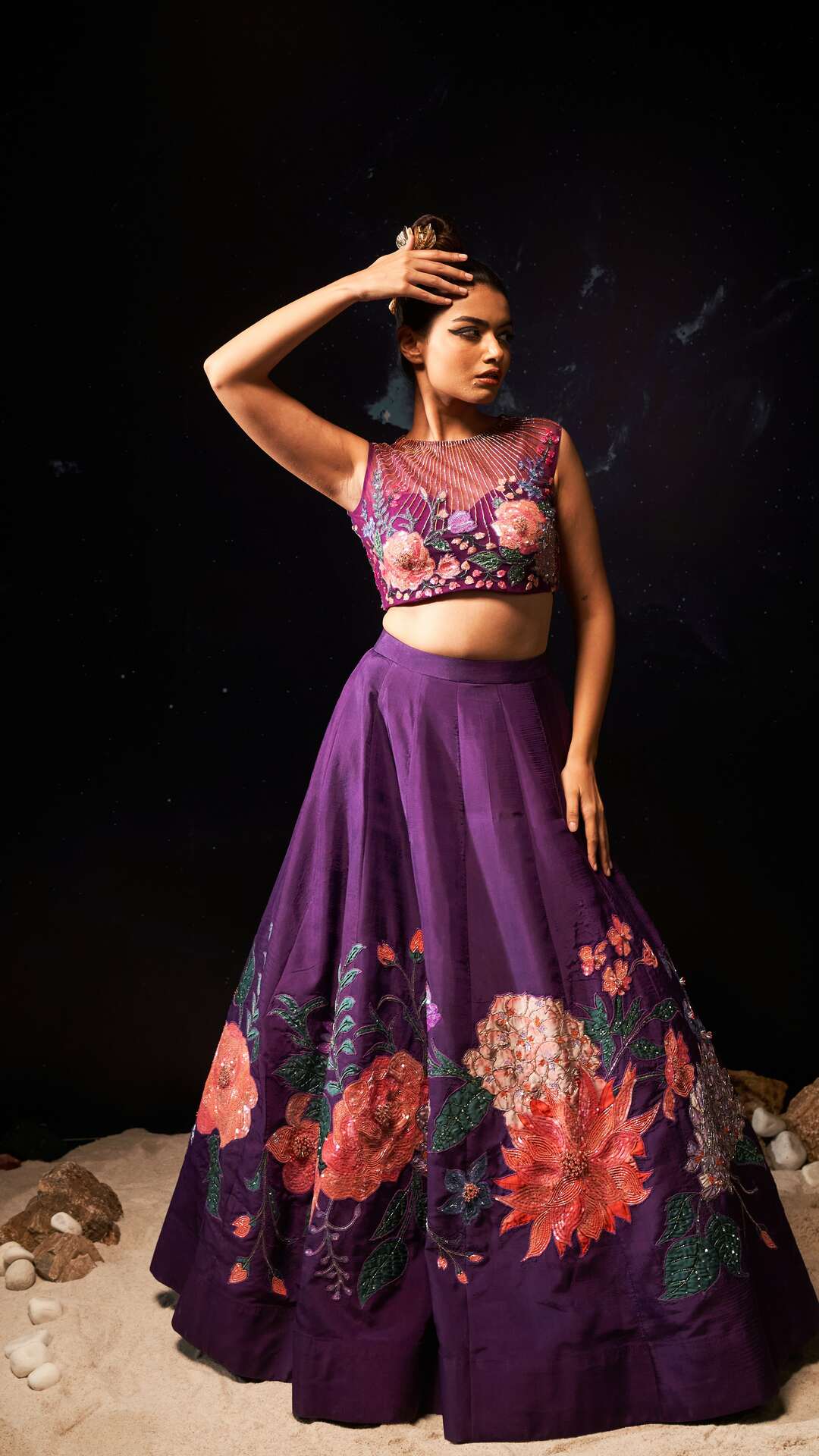 Azelie-Nakshatra Purple Haze Hand Embroidered Lehenga