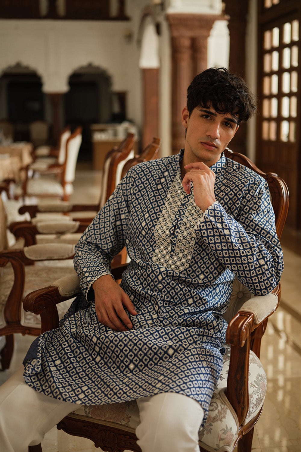 Indigo Mosaic Mirrorwork Kurta Set