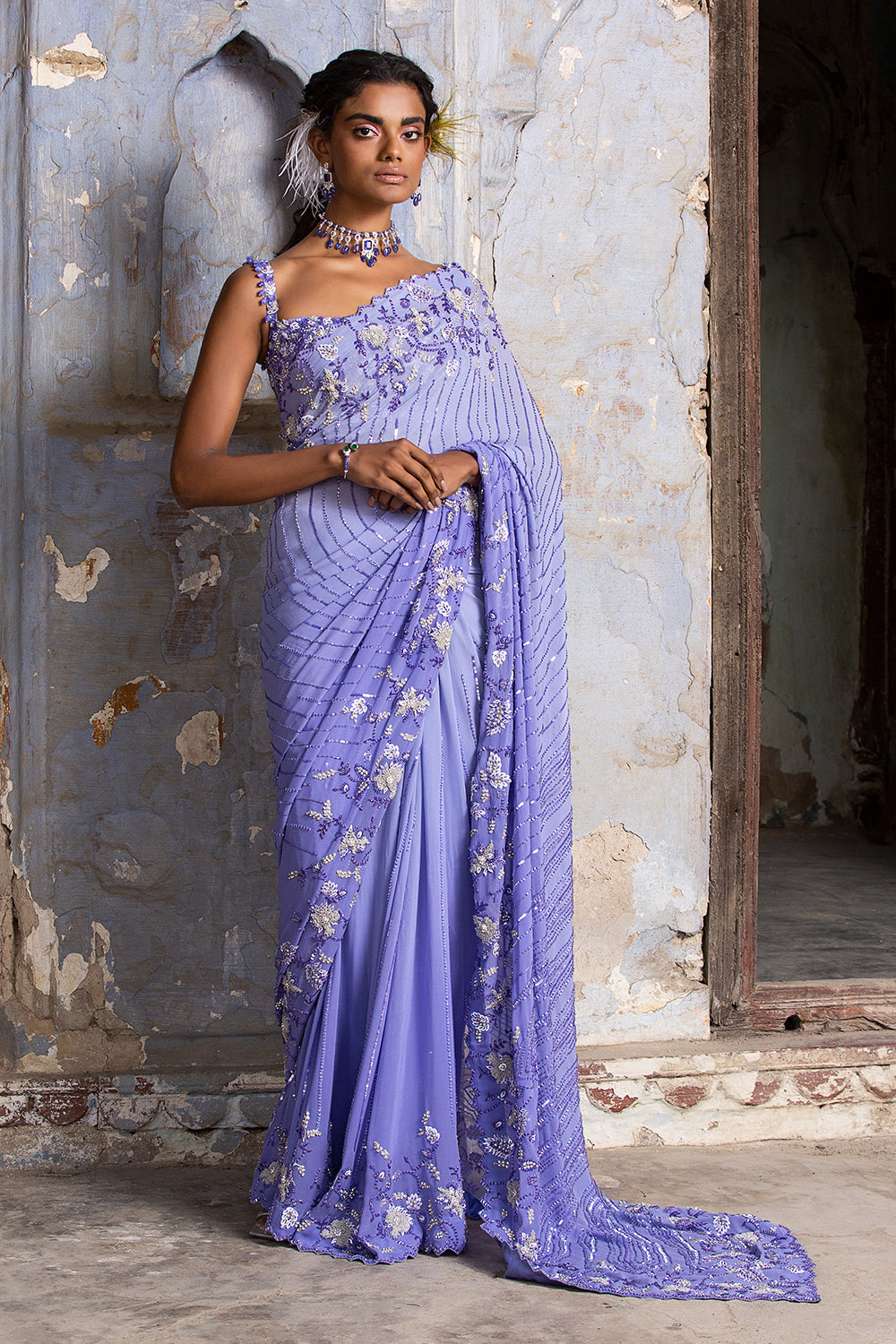 Ink Blue Ombre Saree