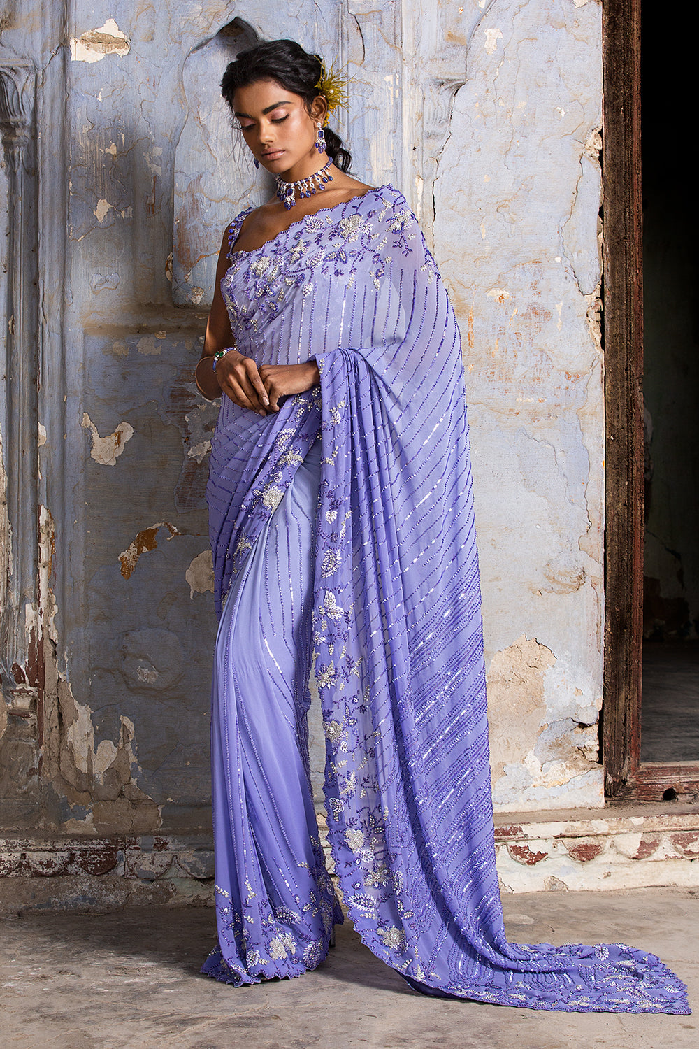 Ink Blue Ombre Saree