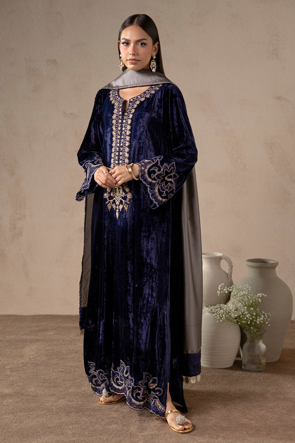 Ink Midnight Blue Velvet Suit Set