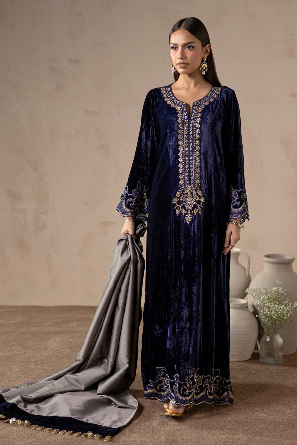 Ink Midnight Blue Velvet Suit Set