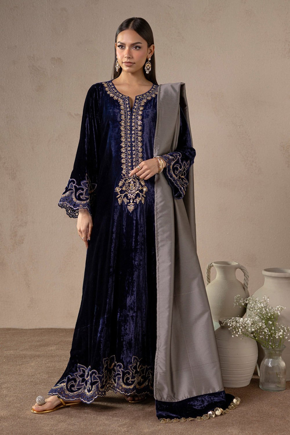 Ink Midnight Blue Velvet Suit Set