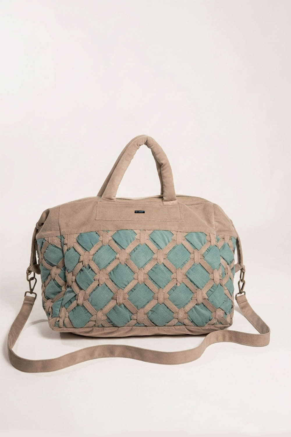 Interwoven Green & Beige Duffle Bag