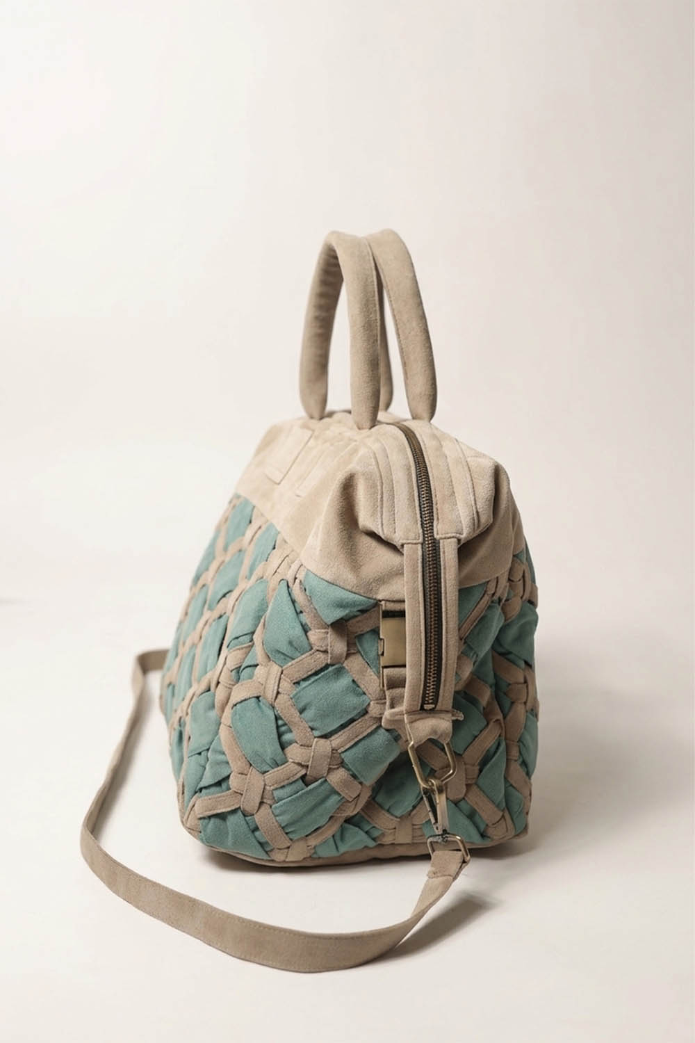 Interwoven Green & Beige Duffle Bag