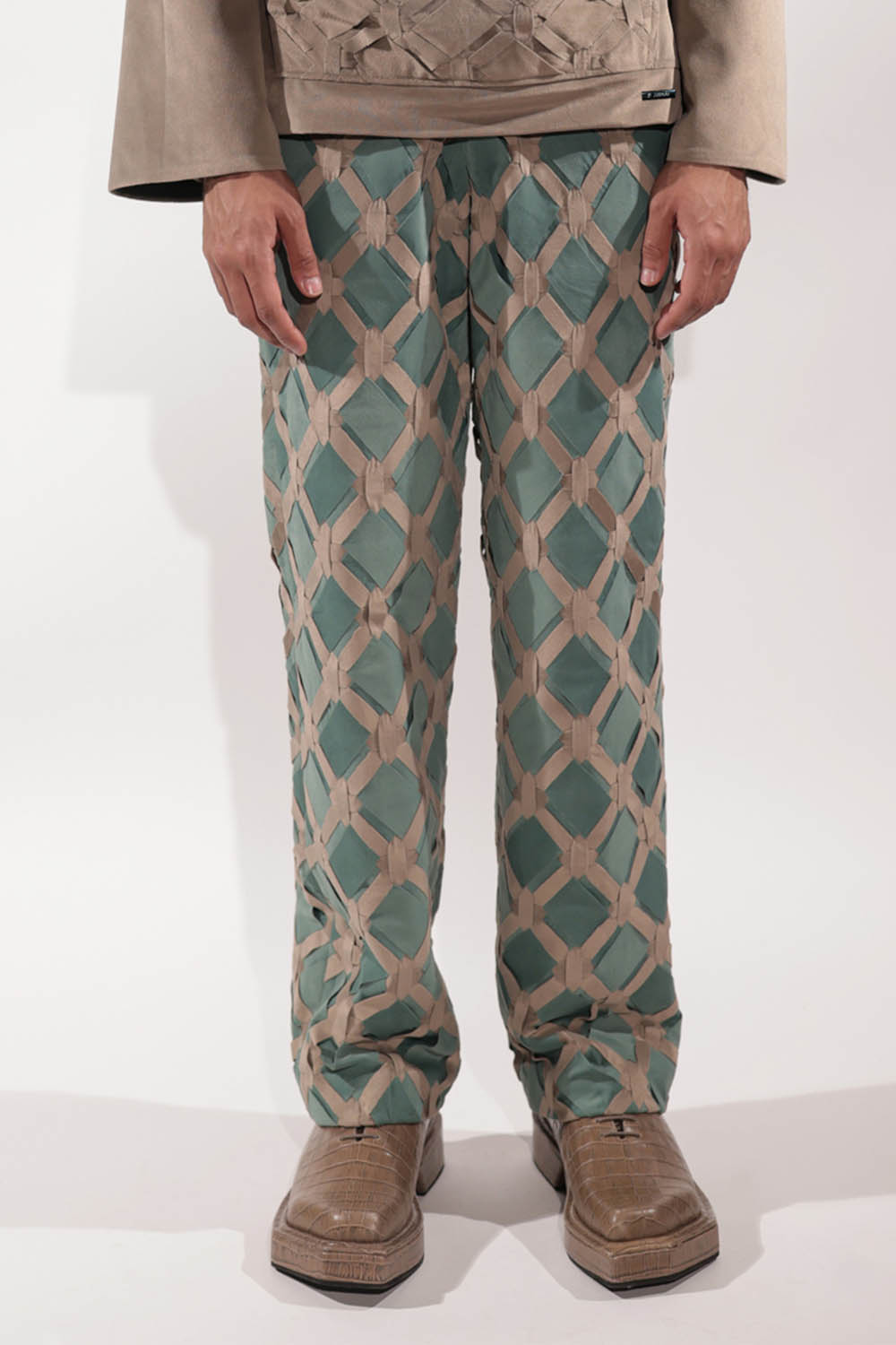 Interwoven Green & Beige Pants