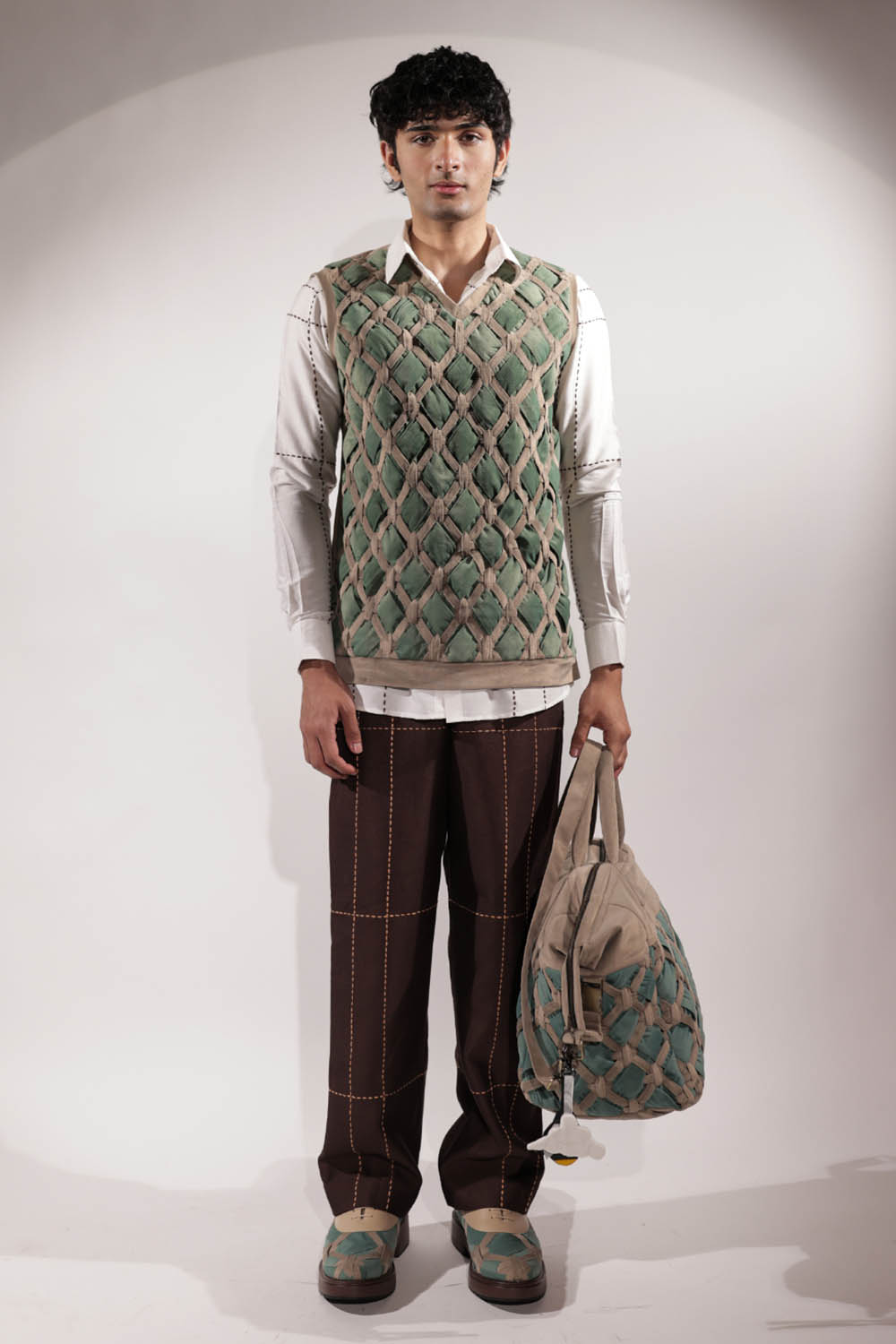 Interwoven Green & Beige Vest