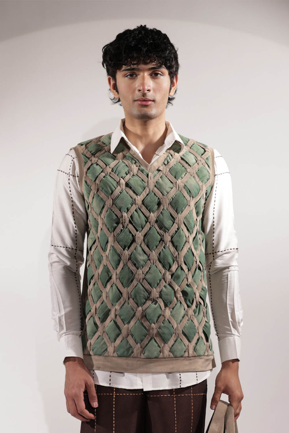 Interwoven Green & Beige Vest
