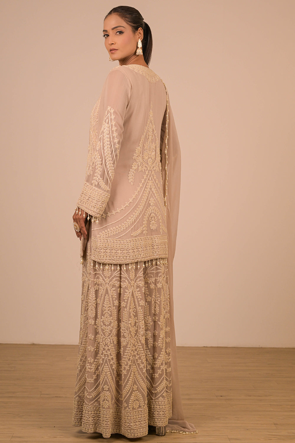 Lavender Georgette Sharara Set with Intricate Moti Embroidery