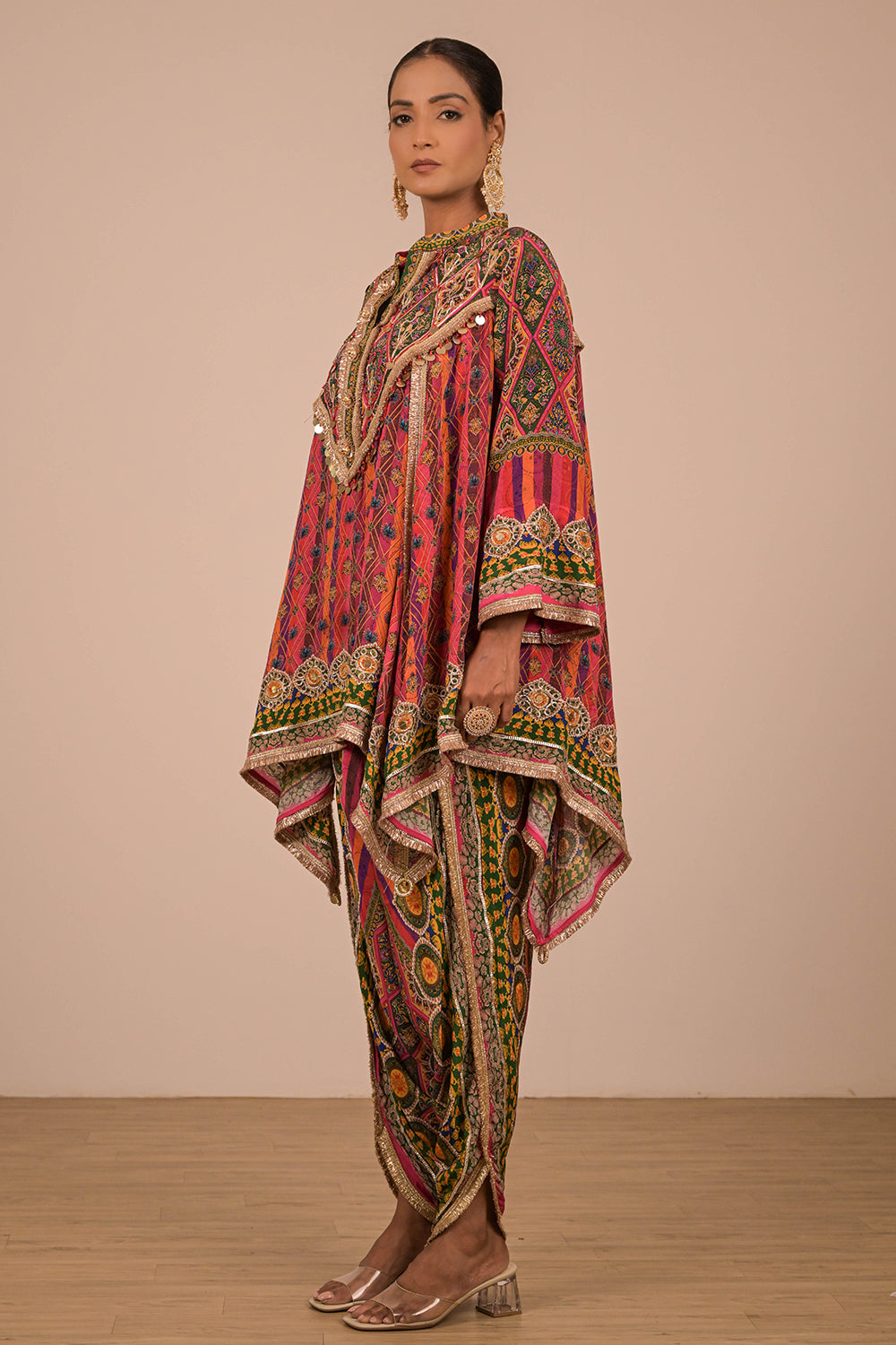 Magenta Crepe Suit with Tulip Pants and Festive Canvas Tote Bag