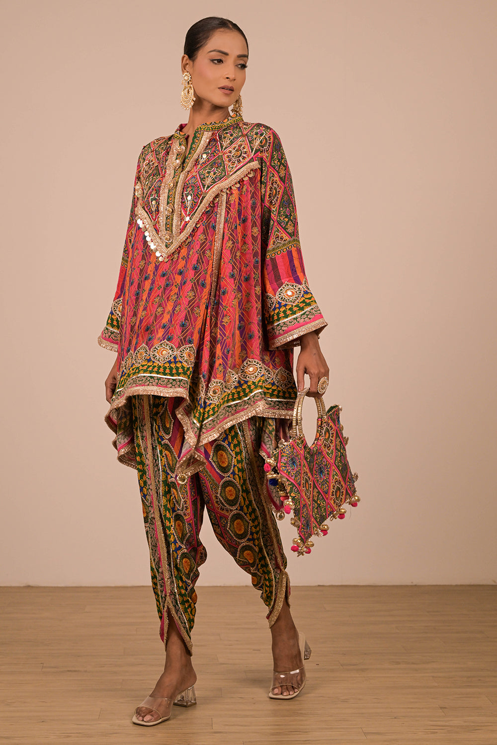 Magenta Crepe Suit with Tulip Pants and Festive Canvas Tote Bag