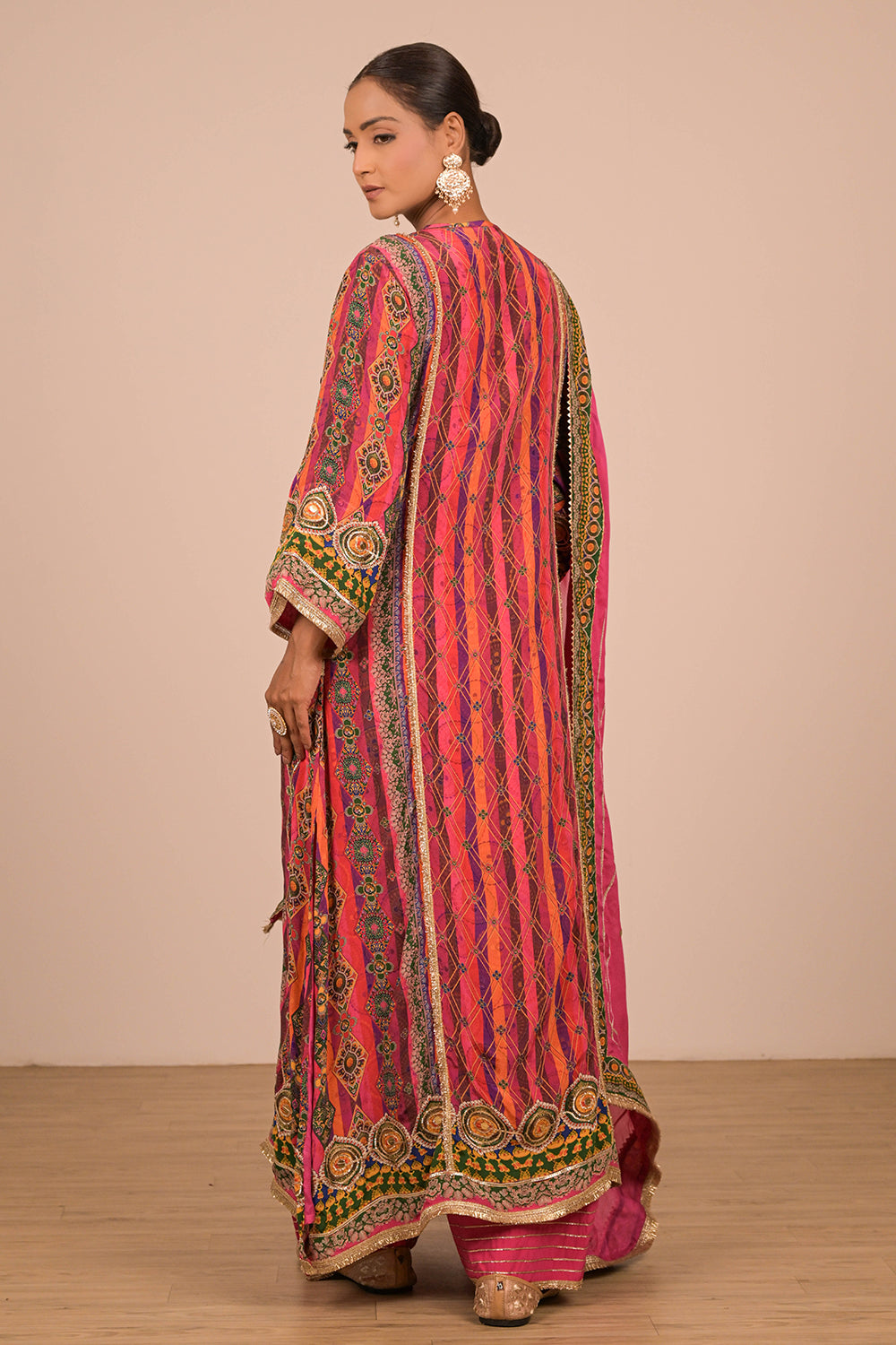 Magenta Embroidered Crepe A-Line Suit Set with Dupatta & Canvas Tote Bag