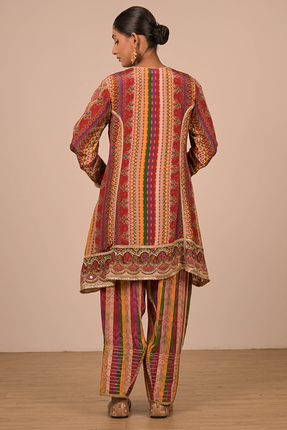 Multicolor Crepe Suit Set with Farsi Salwar with Canvas Tote Bag