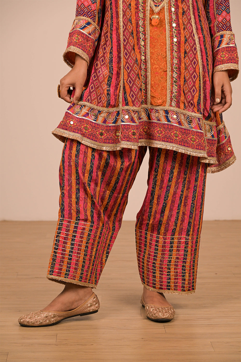 Orange Crepe Suit Set with Farsi Salwar with Canvas Tote Bag